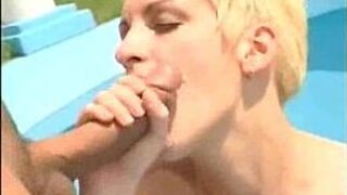 Shorthaired blonde has outdoor sex porn video